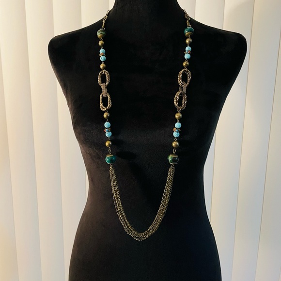 Bronze Chain Blue Color Beads Necklace - Picture 8 of 8